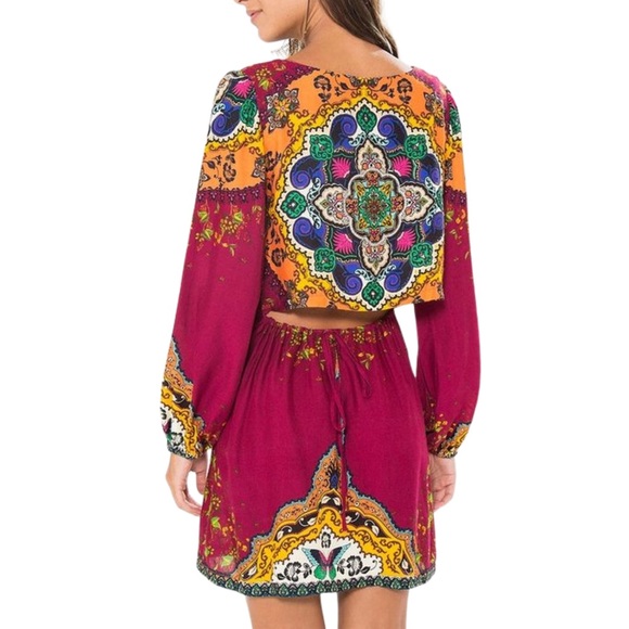 Farm Rio Backless Low Back Tie Paisley Floral Sheath Dress Long Sleeve Women’s M - Picture 3 of 15